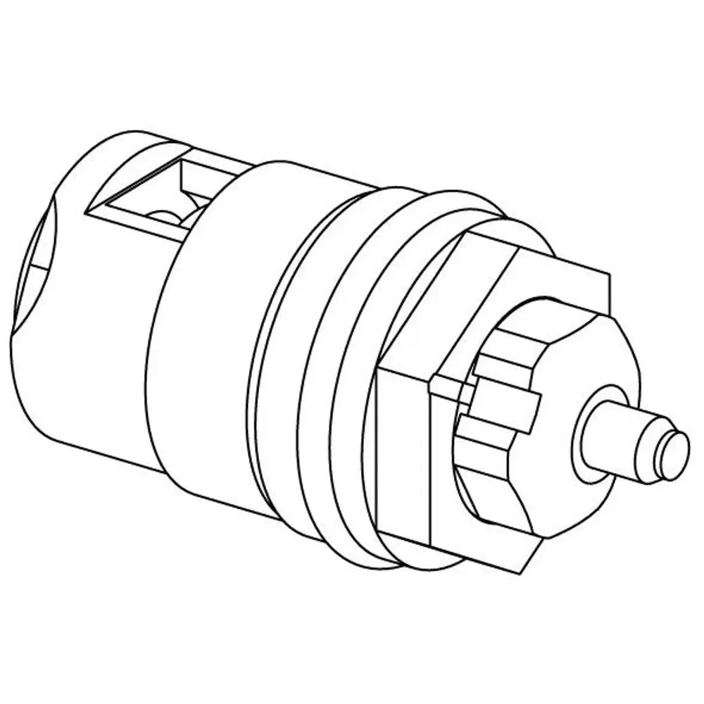 Ventileinsatz von Uponor, dargestellt in einer technischen Zeichnung, mit einem zylindrischen Design und einem Anschlussstück.
